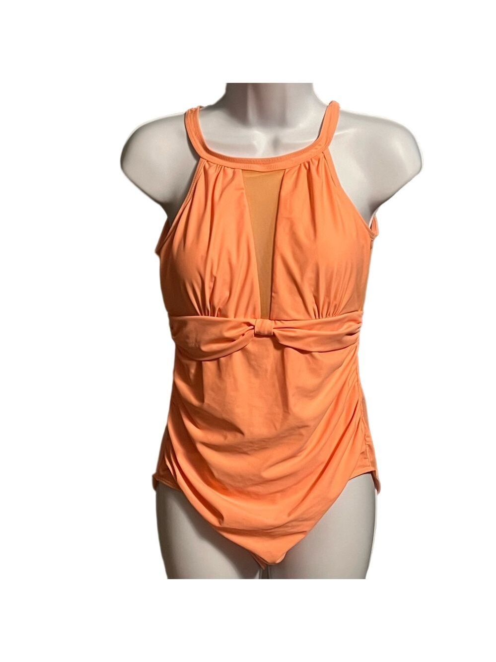 I2Crazy Orange Ruched High Neck One Piece Swimsuit M NWT